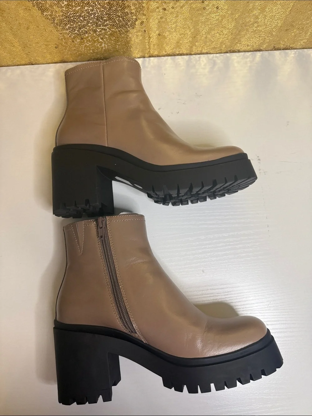 Jeffrey Campbell Anemone Ankle Boots Nude Leather Platform Ankle Boots